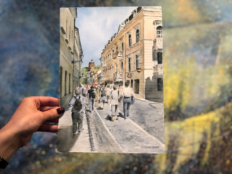 Jūratė Sasnauskienė tapytas paveikslas Vilniaus Pilies gatvė, Akvarelė , paveikslai internetu