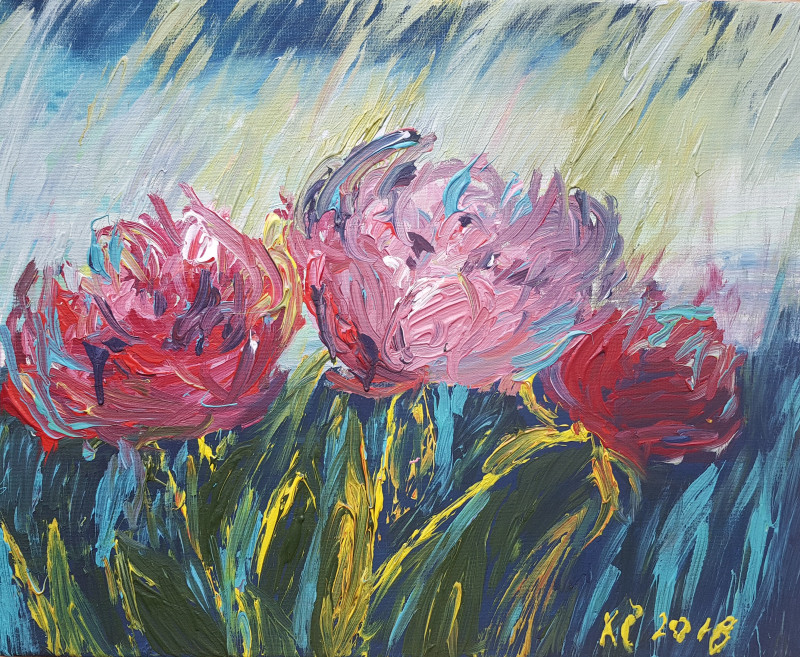 Peonies original painting by Kristina Česonytė. Talk Of Flowers
