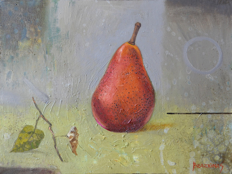 Pear original painting by Artūras Braziūnas. Still-Life