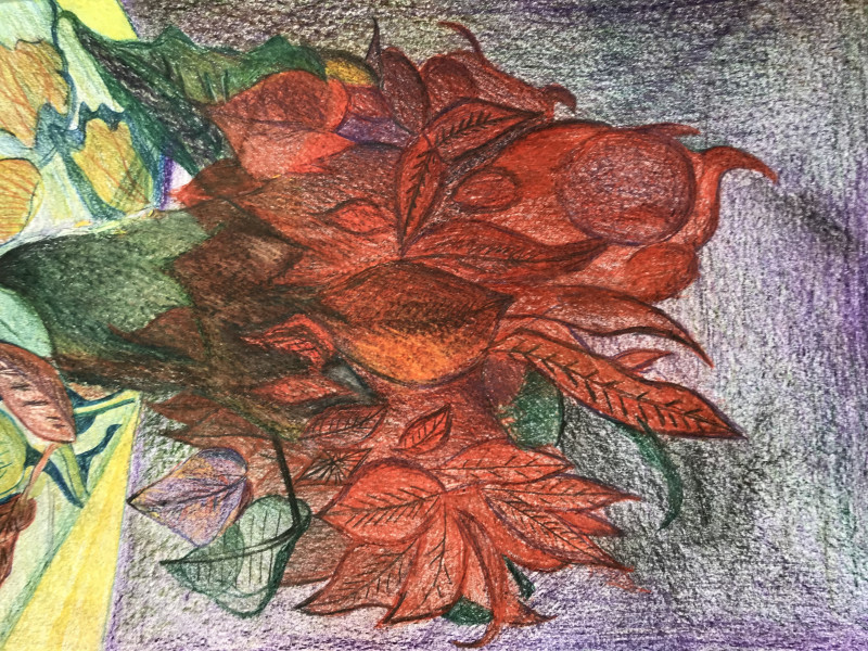 Birutė Paplauskaitė tapytas paveikslas Puansetija, Gėlės , paveikslai internetu