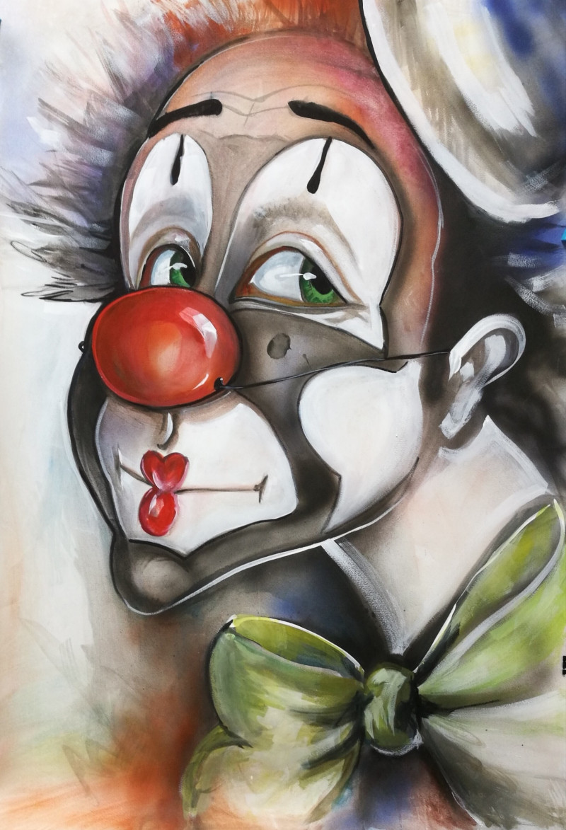 Clown with a Green Bun original painting by Lina Videckienė. Home