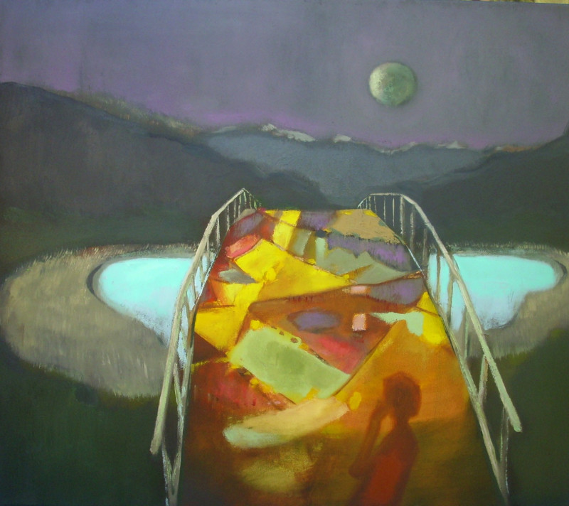 Bridge Under The Moonlight original painting by Vidmantas Jažauskas. Calm paintings