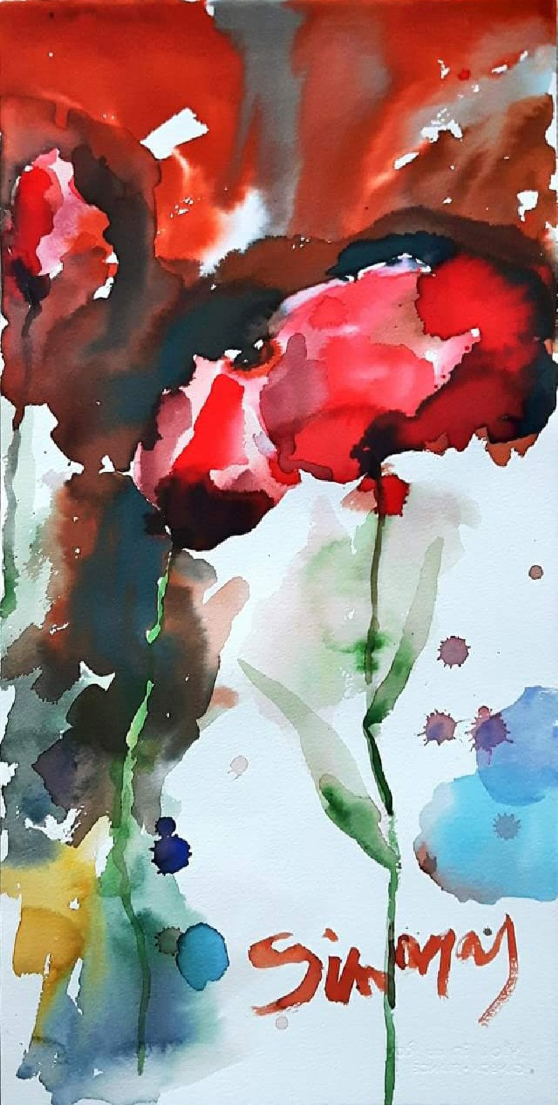 Poppies I original painting by Simonas Skrabulis. Paintings With Poppies