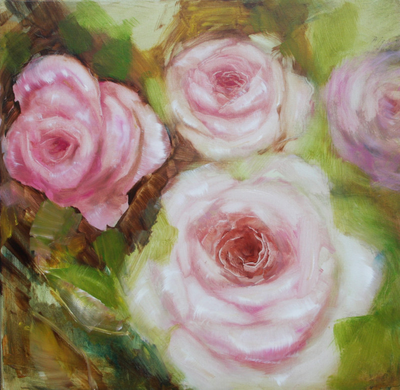 Rasa Staskonytė tapytas paveikslas Plazdantys rožių žiedai, Gėlės , paveikslai internetu