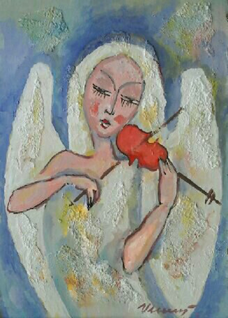 Angel original painting by Vaclovas Vekerotas. Sacral