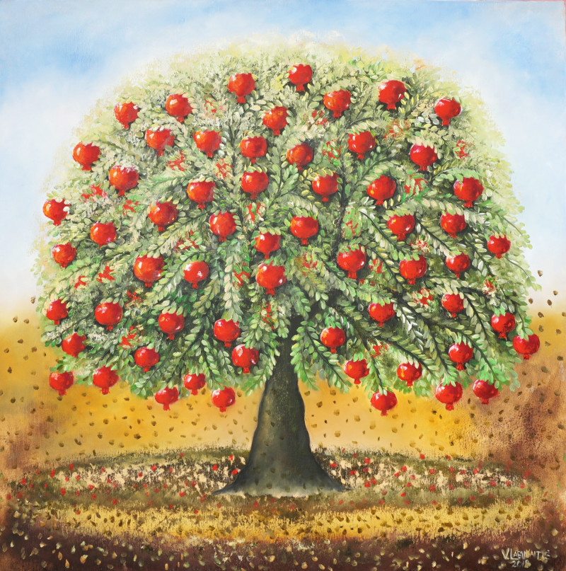 Pomegranate - Paradise Garden Fruit original painting by Viktorija Labinaitė. For children room