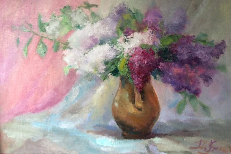 Blooming lilacs original painting by Rita Krupavičiūtė. Home