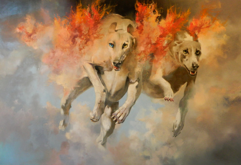 Protectors Of The Clouds original painting by Rolandas Mociūnas. Animalistic Paintings