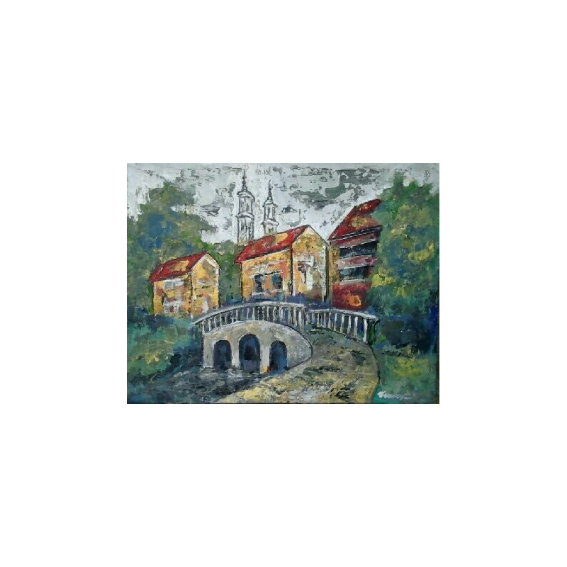Vaclovas Vekerotas tapytas paveikslas Tiltas per Šešupę, Peizažai , paveikslai internetu