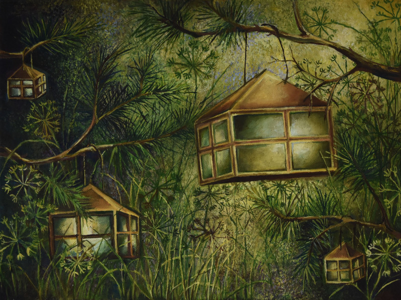Augustė Santockytė tapytas paveikslas Japoniškas miškas, Įkurtuvių dovana , paveikslai internetu
