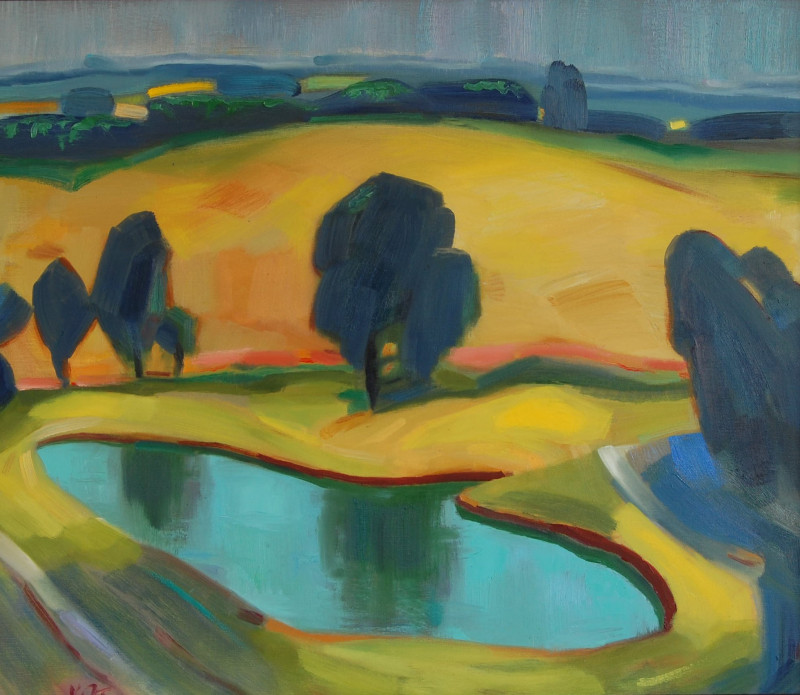 Pond original painting by Vidmantas Jažauskas. Picked landscapes