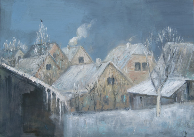 December Day original painting by Vidmantas Jažauskas. Paintings With Winter