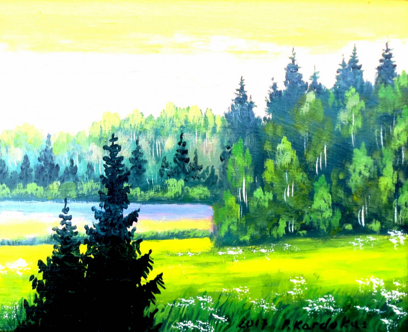 Lake In The Evening original painting by Petras Kardokas. Landscapes