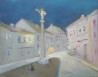 Winter Evening in Užupis original painting by Vidmantas Jažauskas. Urbanistic - Cityscape