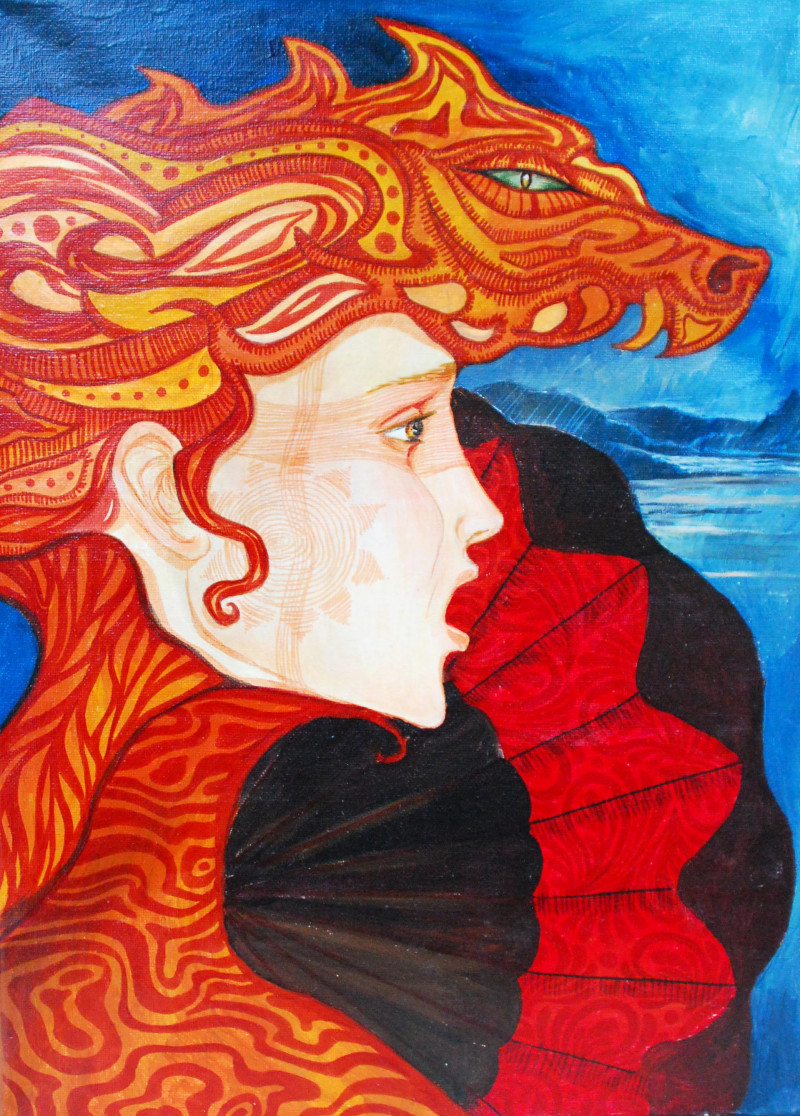 Jurga Povilaitienė tapytas paveikslas Drakonų karalienė, Fantastiniai paveikslai , paveikslai internetu