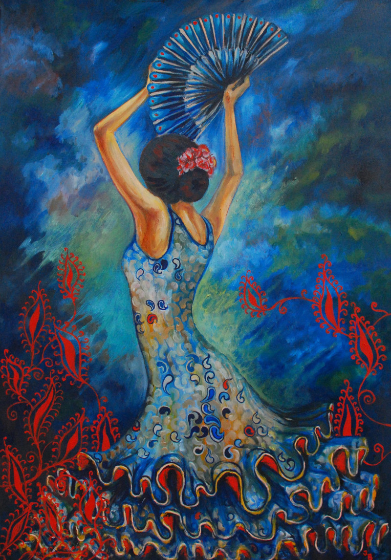 Flamenco dancer original painting by Jurga Povilaitienė. Dance And Music