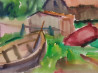 Fisherman's village. Dreverna original painting by Kazys Abramavičius. Watercolor painting