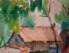 Fisherman's village. Dreverna original painting by Kazys Abramavičius. Watercolor painting