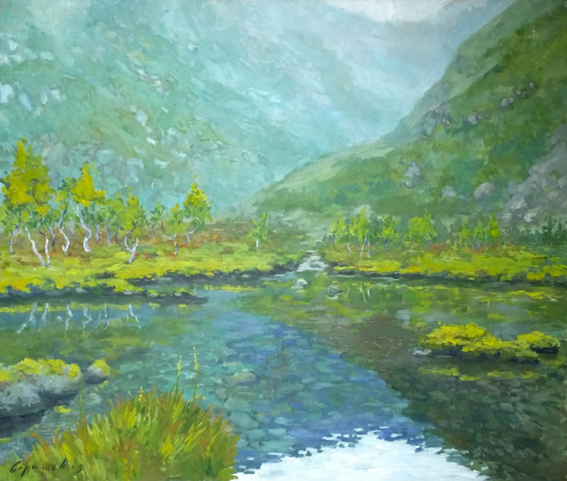 Hella fjord original painting by Mantas Čepauskis. Landscapes