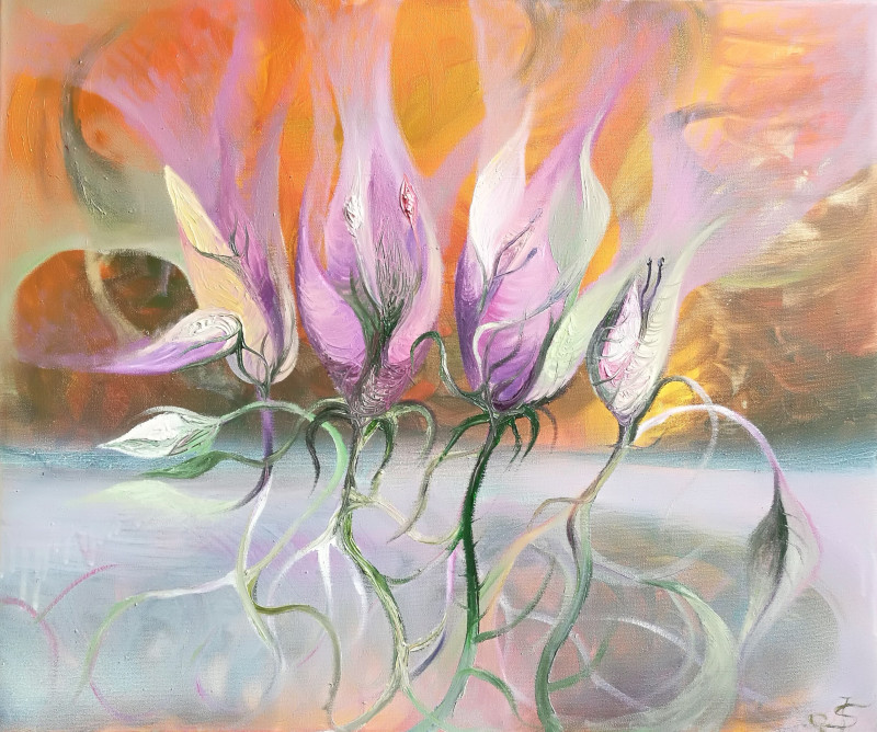 Simona Juškevičiūtė tapytas paveikslas Tulpės rūke, Gėlės , paveikslai internetu