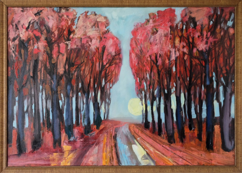 Redas Lučiūnas tapytas paveikslas Raudoni medžiai, Paveikslai su rudeniu , paveikslai internetu