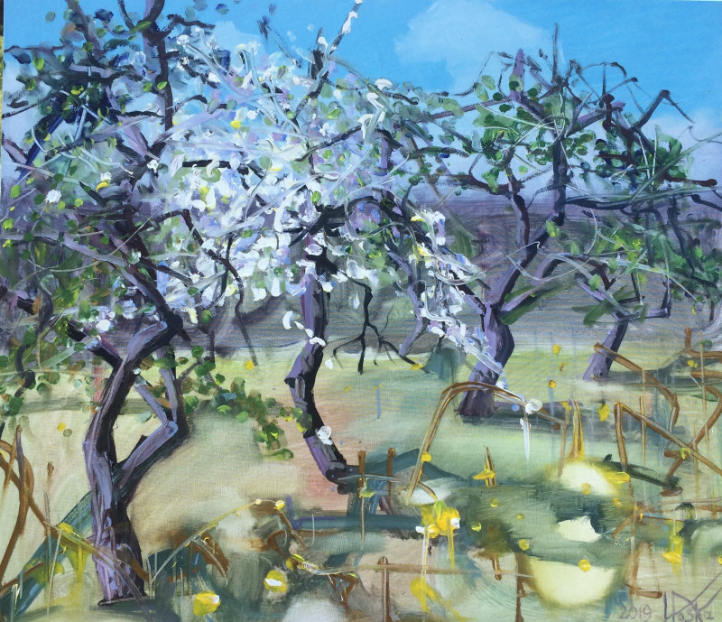 Apple Trees original painting by Vytautas Poška. Spring Paintings