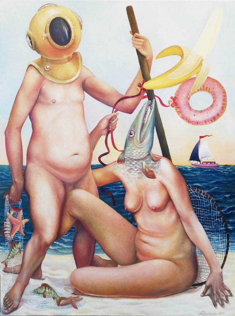 Arnoldas Švenčionis tapytas paveikslas Barakuda arba Įvykis pajūryje 2, Paveikslai su vasara , paveikslai internetu