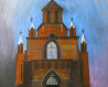 Birštonas St. Antano Paduviečio church original painting by Dalius Virbickas. Urbanistic - Cityscape