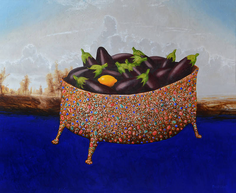 Artūras Braziūnas tapytas paveikslas Baklažaninis peizažas, Natiurmortas virtuvei , paveikslai internetu