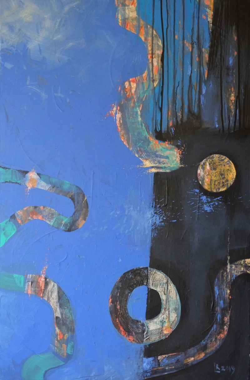 Redas Lučiūnas tapytas paveikslas Vingiuotas priartėjimas, Abstrakti tapyba , paveikslai internetu