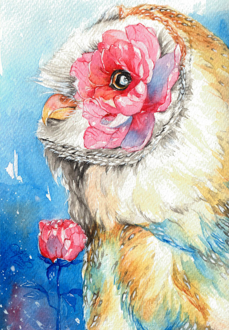 Peony Bird original painting by Simona Jankauskaitė. Animalistic Paintings