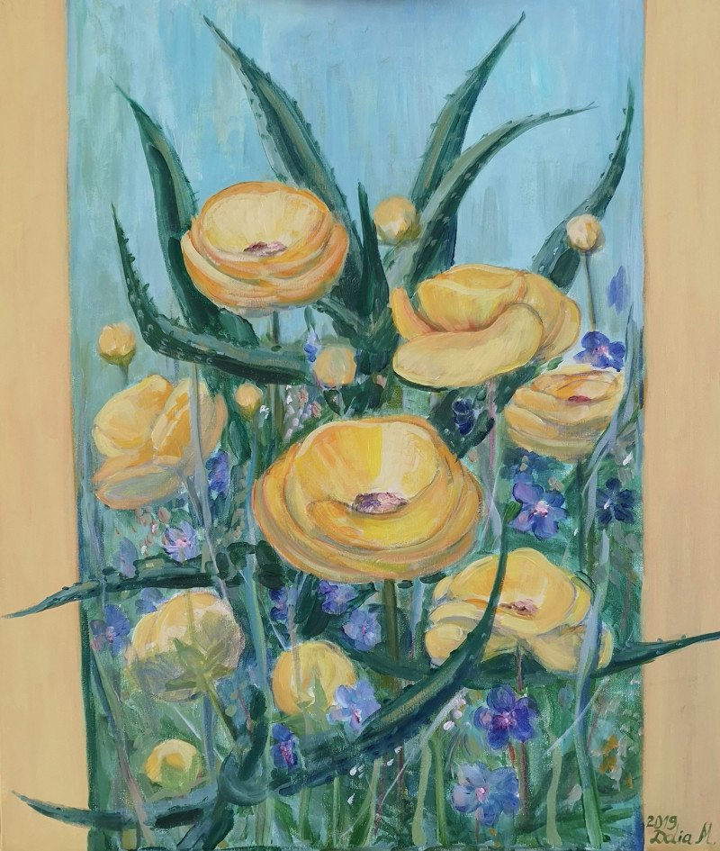 Dalia Motiejūnienė tapytas paveikslas Saulėta vasara, Gėlės , paveikslai internetu