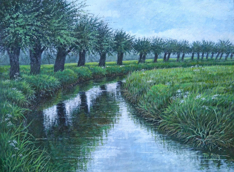 The canal original painting by Aloyzas Pacevičius. Landscapes