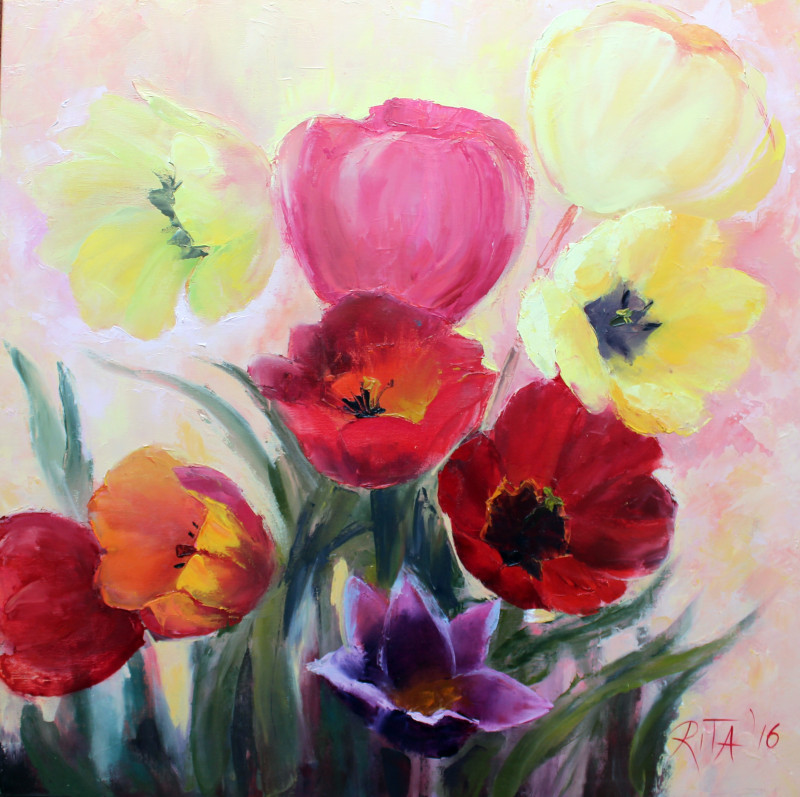 Tulip Romance / donation to Ukraine original painting by Rita Medvedevienė. Slava Ukraini