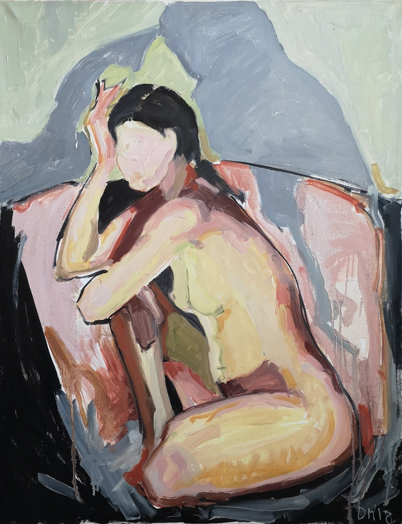 The girl in the evening shadows original painting by Donara Manuk. Nude
