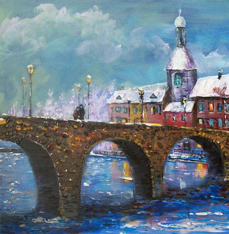 Old Bridge original painting by Petras Beniulis. Landscapes