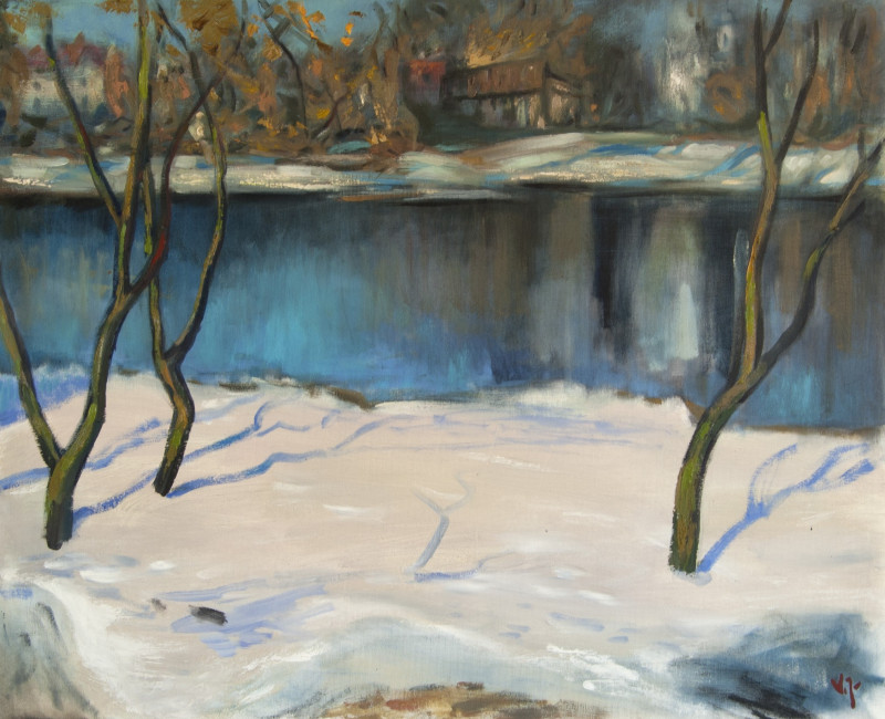 Last Snow original painting by Vidmantas Jažauskas. Spring Paintings