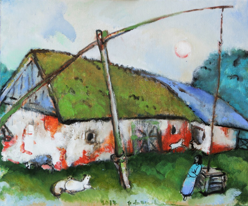 White Barn original painting by Jonas Daniliauskas. For Art Collectors