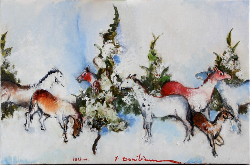 Jonas Daniliauskas tapytas paveikslas Apšarmoję arkliai, Meno kolekcionieriams , paveikslai internetu