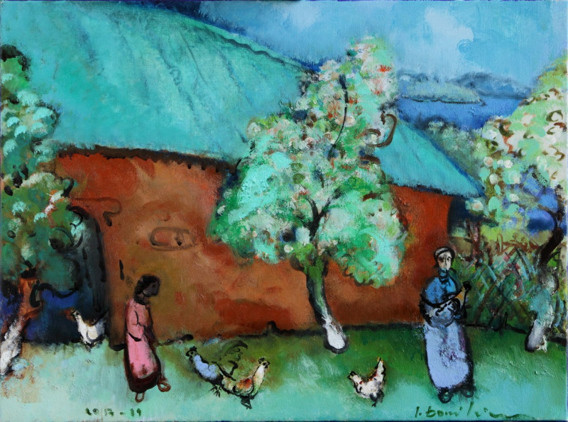 Jonas Daniliauskas tapytas paveikslas Kieme su vištomis, Meno kolekcionieriams , paveikslai internetu