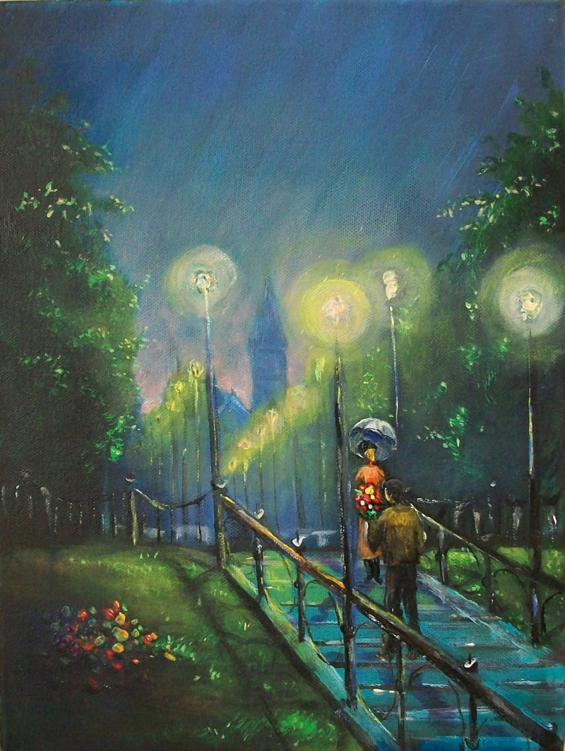 In The Rain original painting by Petras Beniulis. Acrylic painting