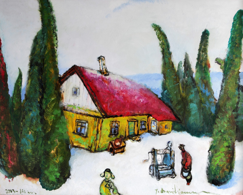Jonas Daniliauskas tapytas paveikslas Namas su tujomis, Meno kolekcionieriams , paveikslai internetu