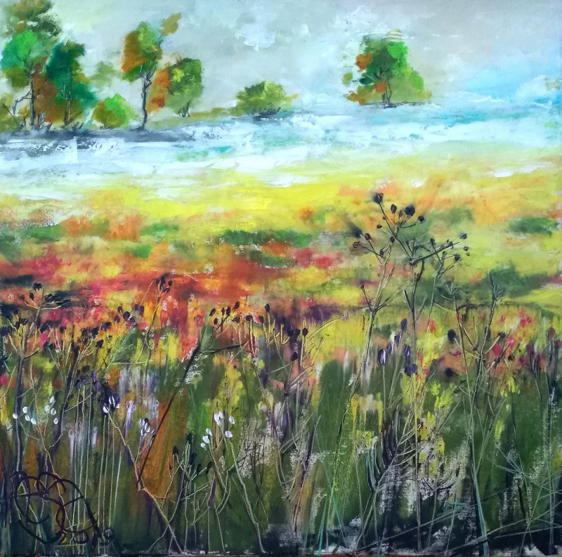 Meadow 3 original painting by Inesa Škeliova. Easter collection