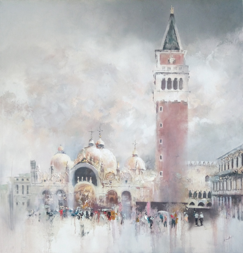 Day In Venice original painting by Rolandas Mociūnas. Urbanistic - Cityscape