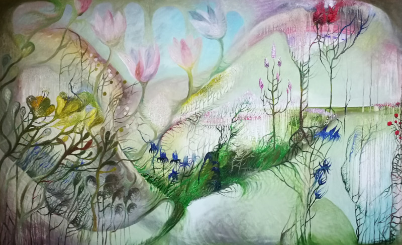 Dreamed Meadow original painting by Simona Juškevičiūtė. Easter collection