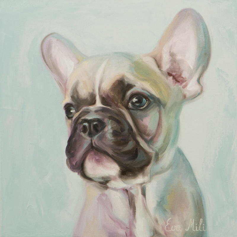 Portrait Of A Bulldog original painting by Eva Mili. Animalistic Paintings