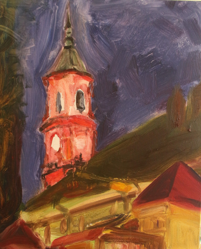 Kristina Čivilytė tapytas paveikslas Kauno Rotušė naktį , Urbanistinė tapyba , paveikslai internetu