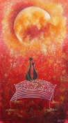 Moon for two original painting by Viktorija Labinaitė. Valentines day