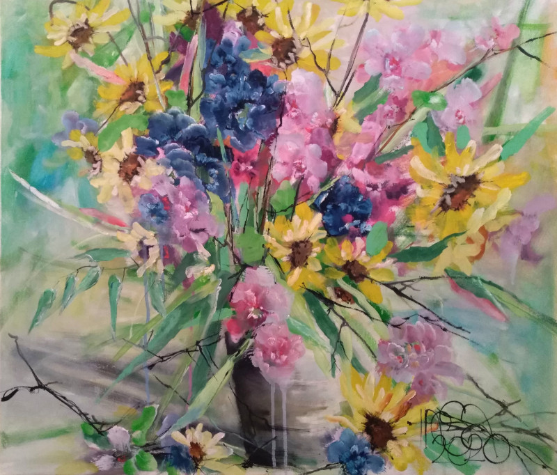 Inesa Škeliova tapytas paveikslas Puokštė 54, Gėlės , paveikslai internetu