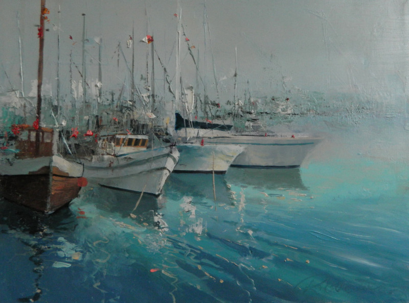 Bay original painting by Rolandas Mociūnas. Marine Art